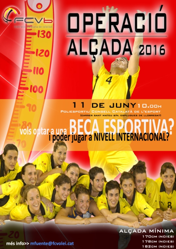 OPERACIÓ ALÇADA 2016. Convocatòria de Beques Esportives de la Federació Catalana Voleibol