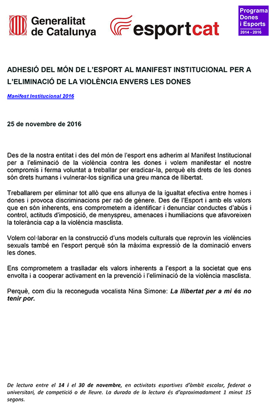 La Federació es suma al Dia Internacional per l´eliminació de la violència envers les dones