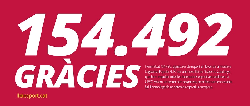 Presentades 154.492 signatures en defensa de la ILP de la llei de l’Esport