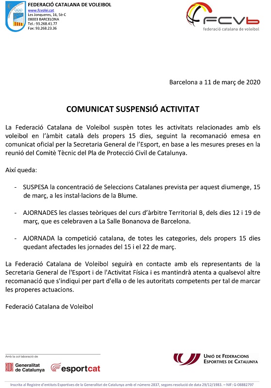 Comunicat suspensió activitat