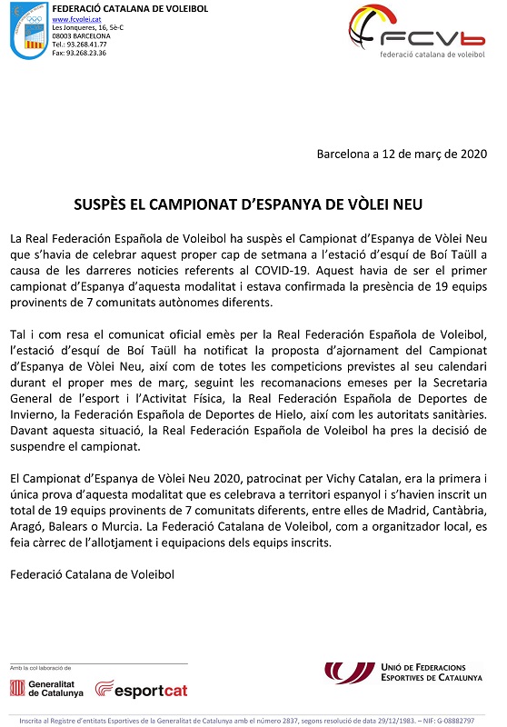 Suspès el Campionat d´Espanya de Vòlei Neu