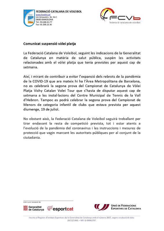 Comunicat suspensió vòlei platja