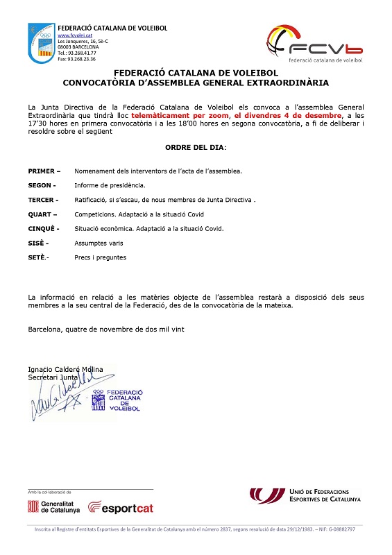 Convocatòria Assemblea General Extraordinària