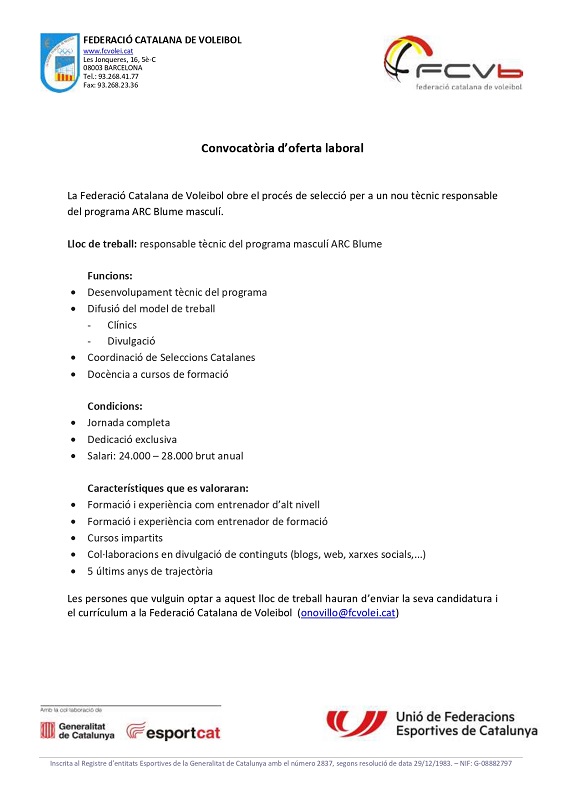 Convocatòria d´oferta laboral: tècnic Blume