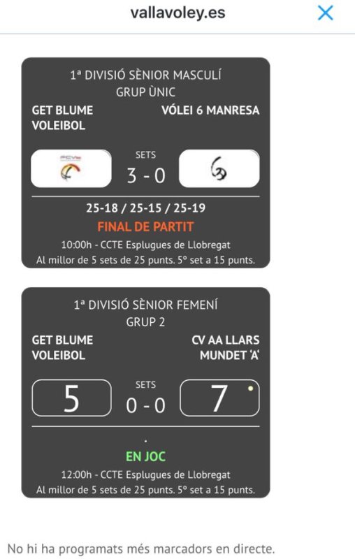 Proves positives del primer marcador on line del voleibol català